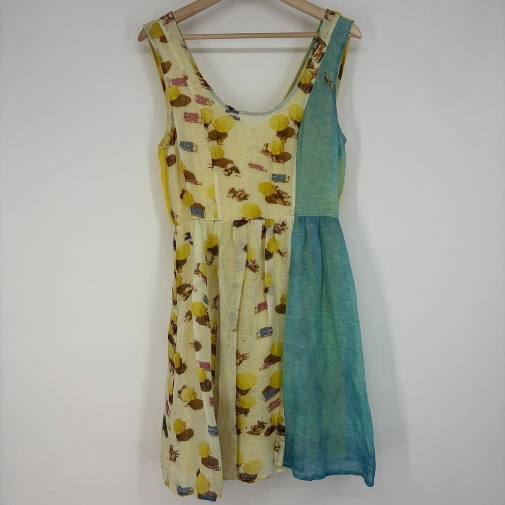 Plenty Tracy Reese Sun Dress Yellow Sleeveless 6‎ Linen Blend Artsy Quiet Luxury
